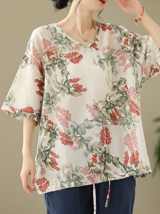 Summer Loose Cotton Linen Prin - огляд і ціна Short Linen Drawstring