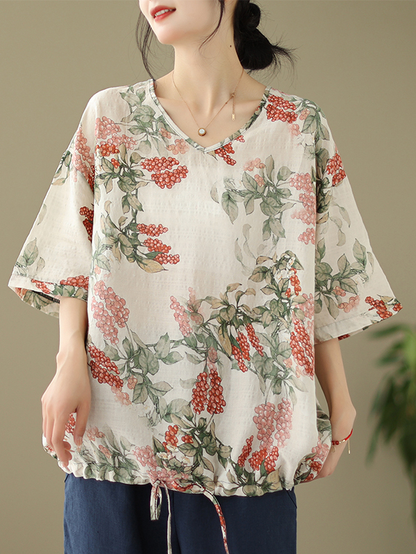 Summer Loose Cotton Linen Prin - огляд і ціна Short Linen Drawstring