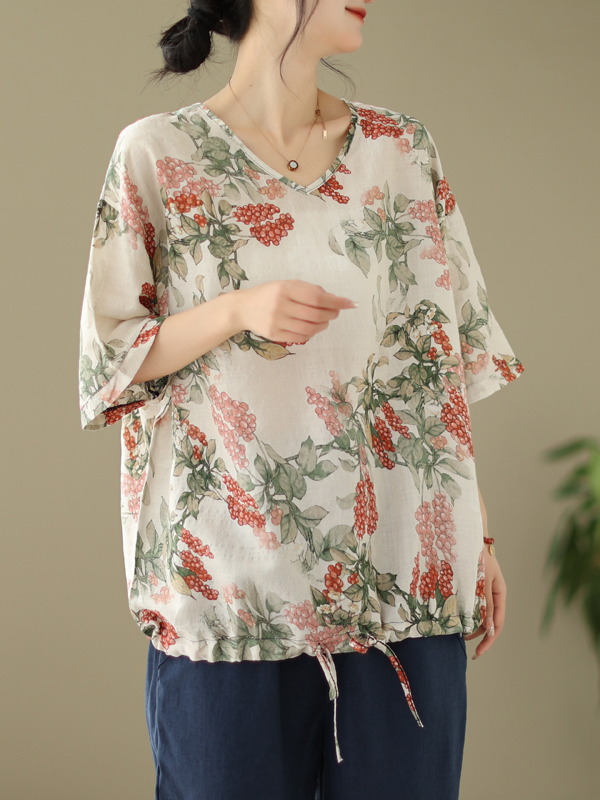 Summer Loose Cotton Linen Prin - огляд і ціна Short Linen Drawstring